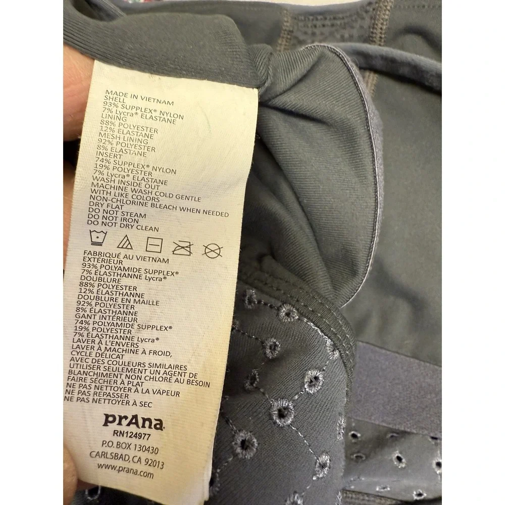 PrAna's Faro Bralette in Chalkboard Grey Medium Eyelet Halter T Back Stretch